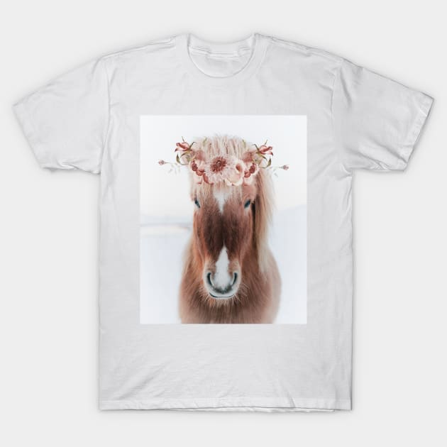 Icelandic Horse Portrait with Flowers T-Shirt by AmyBrinkman